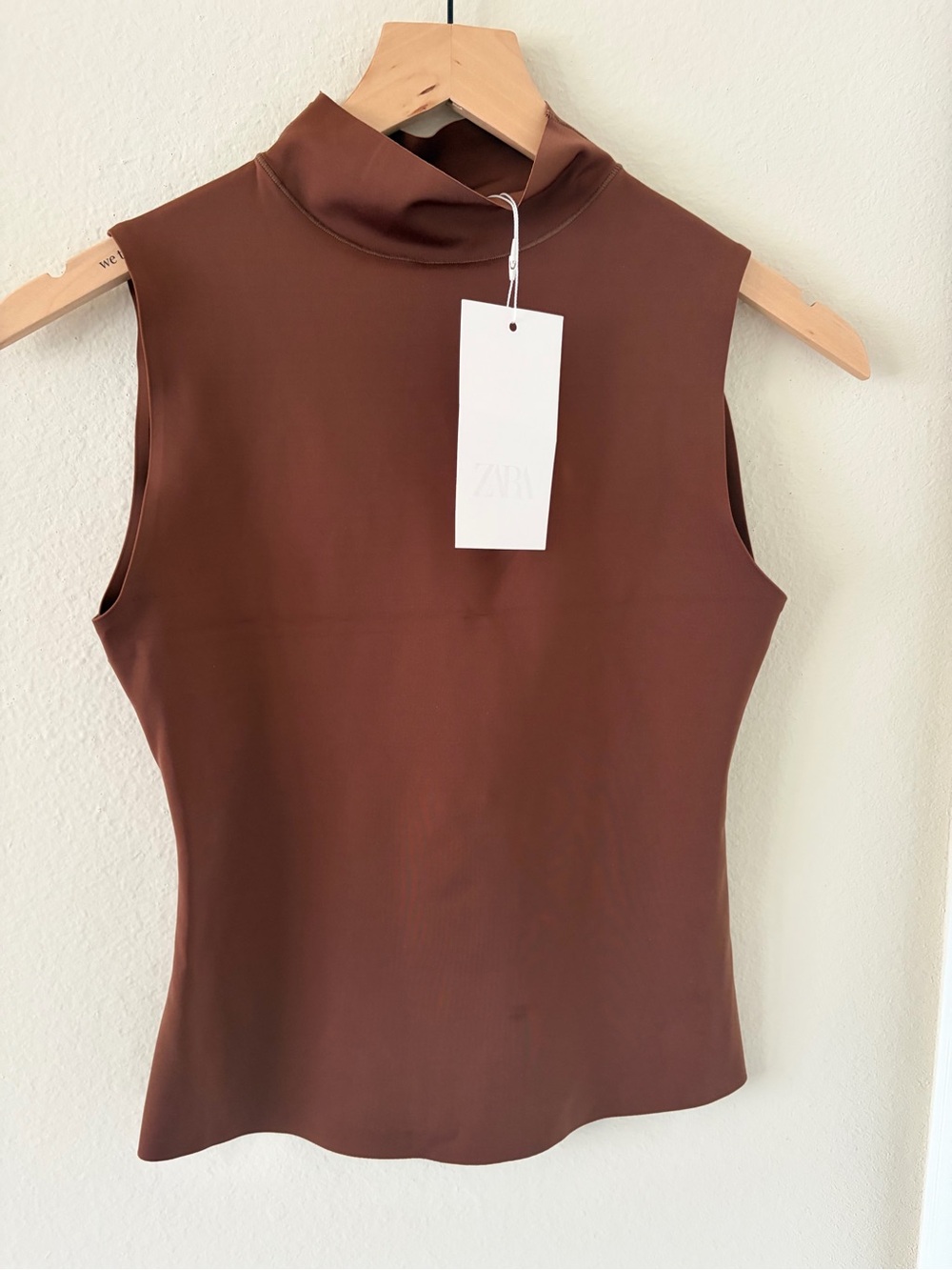 Zara Chocolate Brown Sleeveless Mock Neck Tank